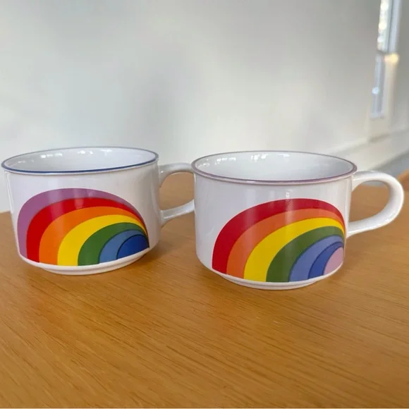 2 Vintage Rainbow Ceramic Mugs for Coffee, Soup, or Tea - Picture 3 of 6
